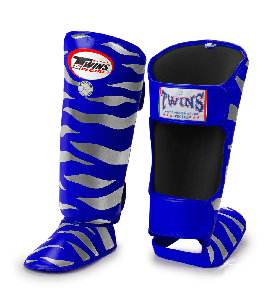 TWINS Tiger Shin Guards- Premium Leather- Blue