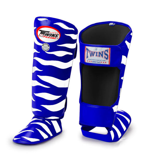 TWINS Tiger Shin Guards- Premium Leather- Blue