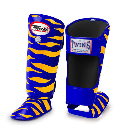 TWINS Tiger Shin Guards- Premium Leather- Blue