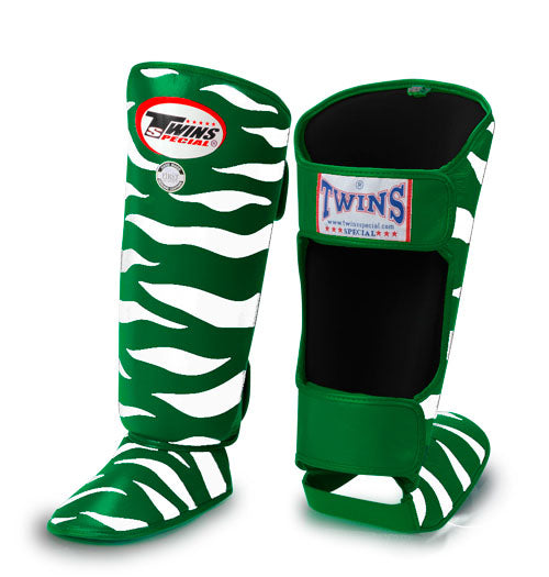 TWINS Tiger Shin Guards- Premium Leather- Green