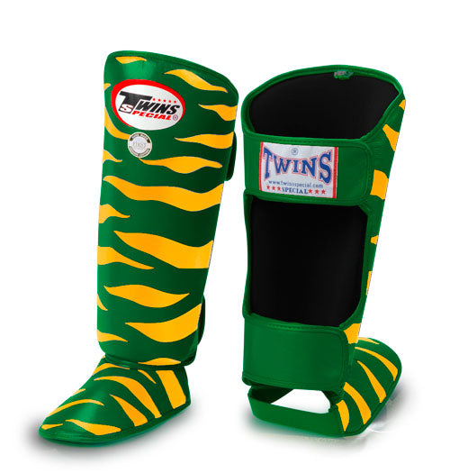 TWINS Tiger Shin Guards- Premium Leather- Green