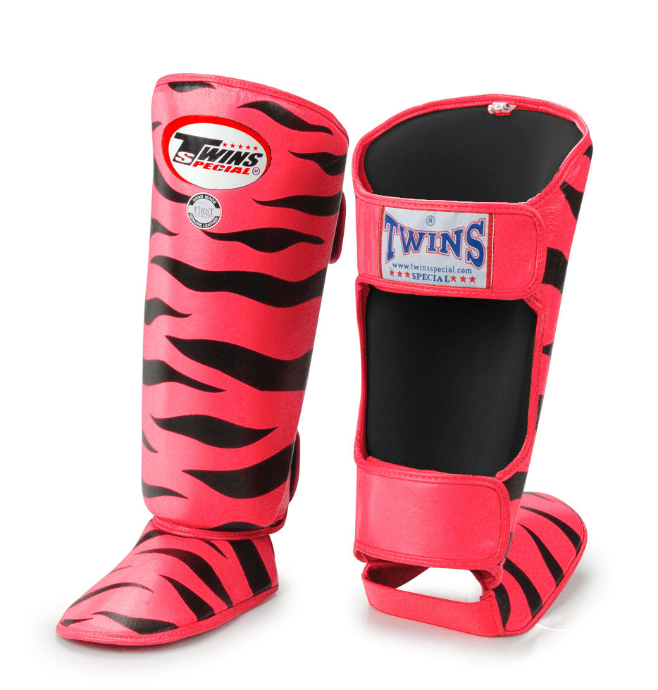 TWINS Tiger Shin Guards- Premium Leather- Light Colors - Pink, Yellow