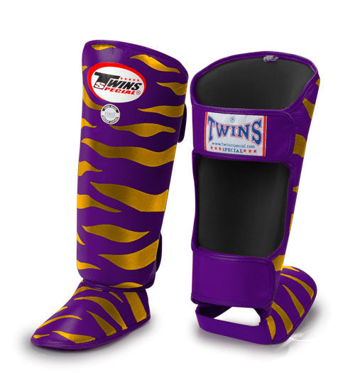 TWINS Tiger Shin Guards- Premium Leather- Purple