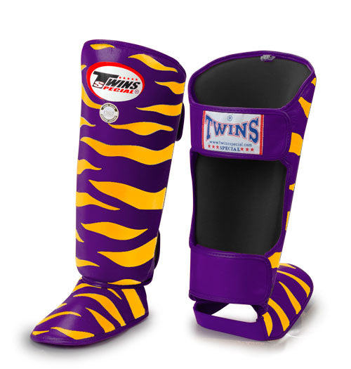 TWINS Tiger Shin Guards- Premium Leather- Purple