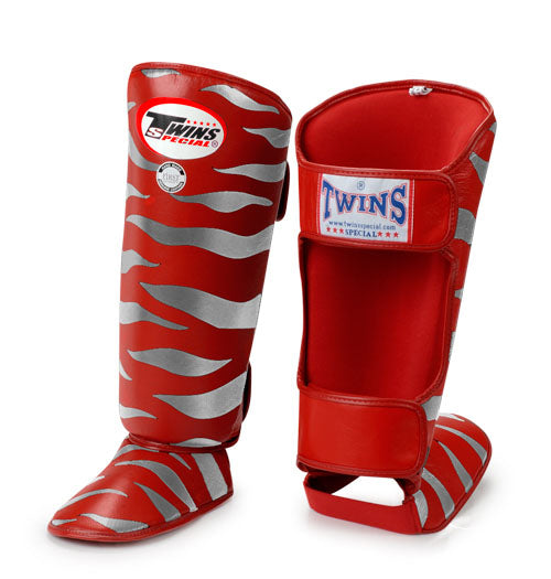 TWINS Tiger Shin Guards- Premium Leather- Red