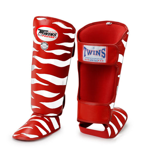 TWINS Tiger Shin Guards- Premium Leather- Red