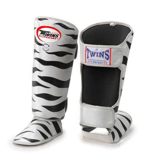 TWINS Tiger Shin Guards- Premium Leather- White