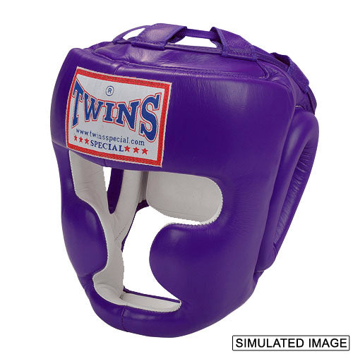 TWINS Full Face Head Gear- Premium Leather w/ Velcro - Blue, Green, Brown, Red, Purple