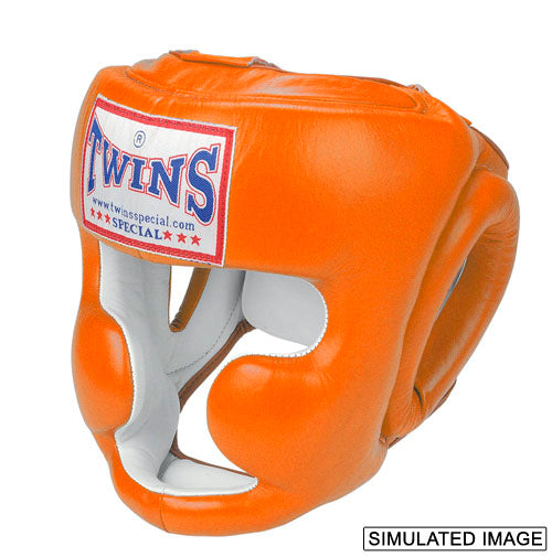 TWINS Full Face Head Gear- Premium Leather w/ Elastic Straps - Orange, Yellow, Light Blue, Pink