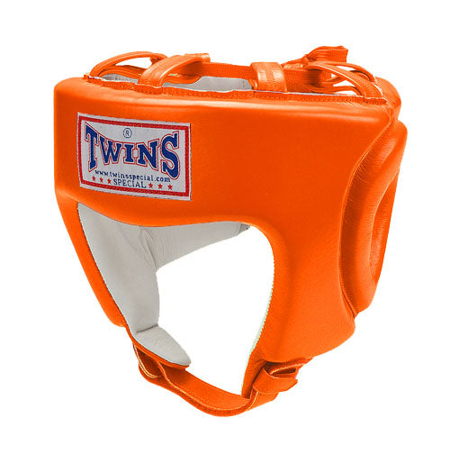 TWINS Head Gear- Premium Leather w/ Chin - Orange, Yellow, Light, Blue, Pink