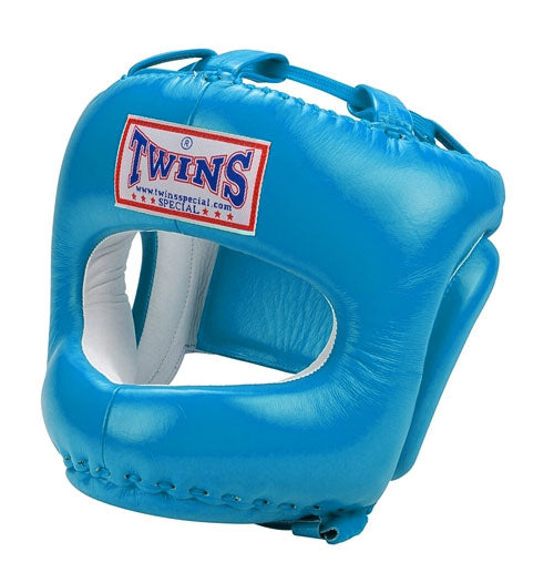 TWINS Cage Head Gear- Premium Leather w/ Nose and Chin Guard - Orange, Yellow, Light, Blue, Pink