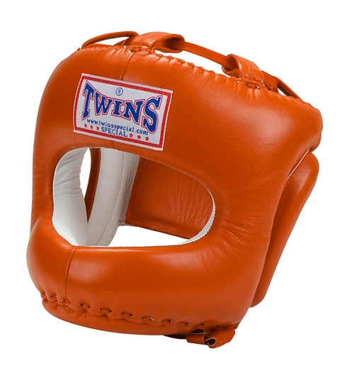 TWINS Cage Head Gear- Premium Leather w/ Nose and Chin Guard - Orange, Yellow, Light, Blue, Pink