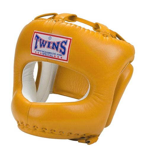 TWINS Cage Head Gear- Premium Leather w/ Nose and Chin Guard - Orange, Yellow, Light, Blue, Pink