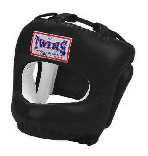 TWINS Cage Head Gear- Premium Leather w/ Nose and Chin Guard - Black, White, Silver, Gold