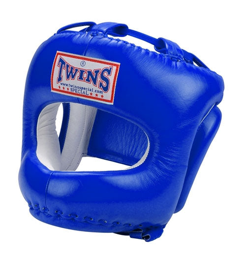 TWINS Cage Head Gear- Premium Leather w/ Nose and Chin Guard - Blue, Green, Brown, Red, Purple