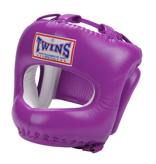 TWINS Cage Head Gear- Premium Leather w/ Nose and Chin Guard - Blue, Green, Brown, Red, Purple