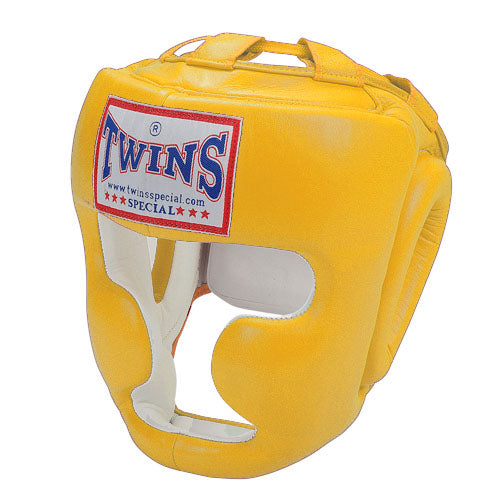 TWINS Full Face Head Gear- Premium Leather w/ Velcro - Orange, Yellow, Light, Blue, Pink