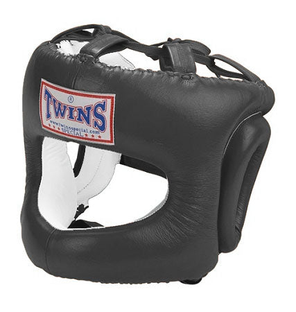 TWINS Cage Head Gear- Premium Leather w/ Nose and Cheek Guard - Black, White, Silver, Gold