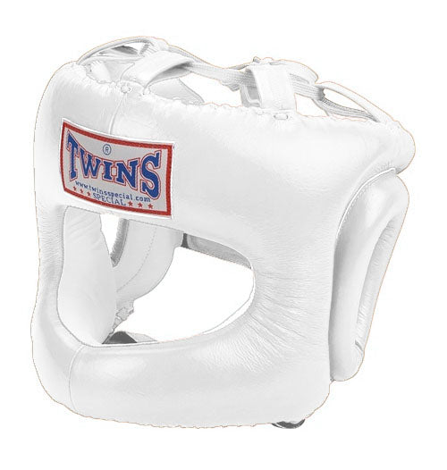 TWINS Cage Head Gear- Premium Leather w/ Nose and Cheek Guard - Black, White, Silver, Gold