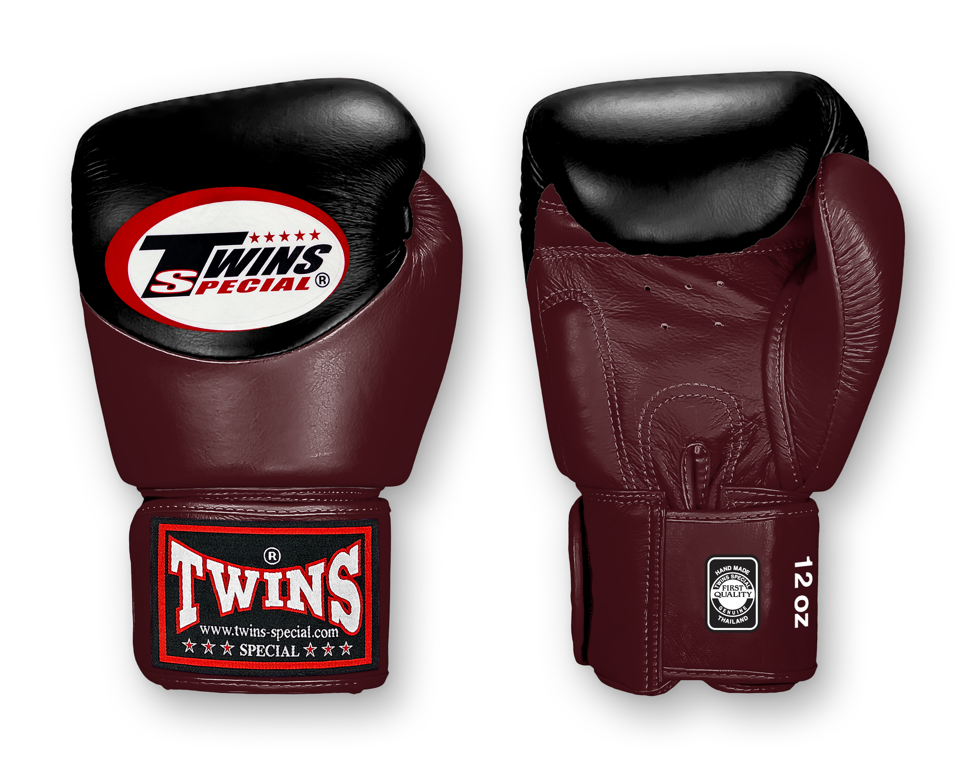 TWINS Boxing Gloves - Dual Color - Velcro - 9 - Black and Dark Brown, Maroon, Navy Blue, Purple