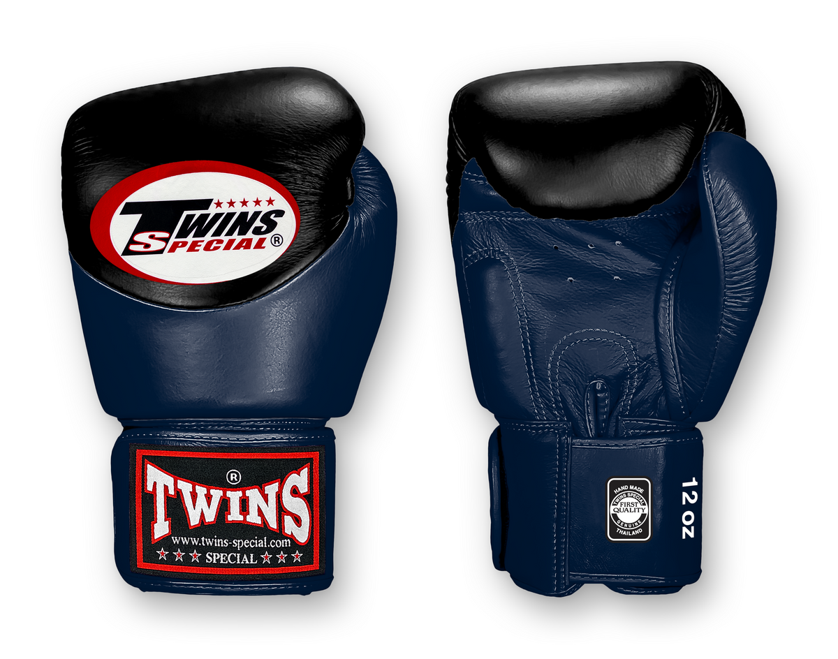 TWINS Boxing Gloves - Dual Color - Velcro - 9 - Black and Dark