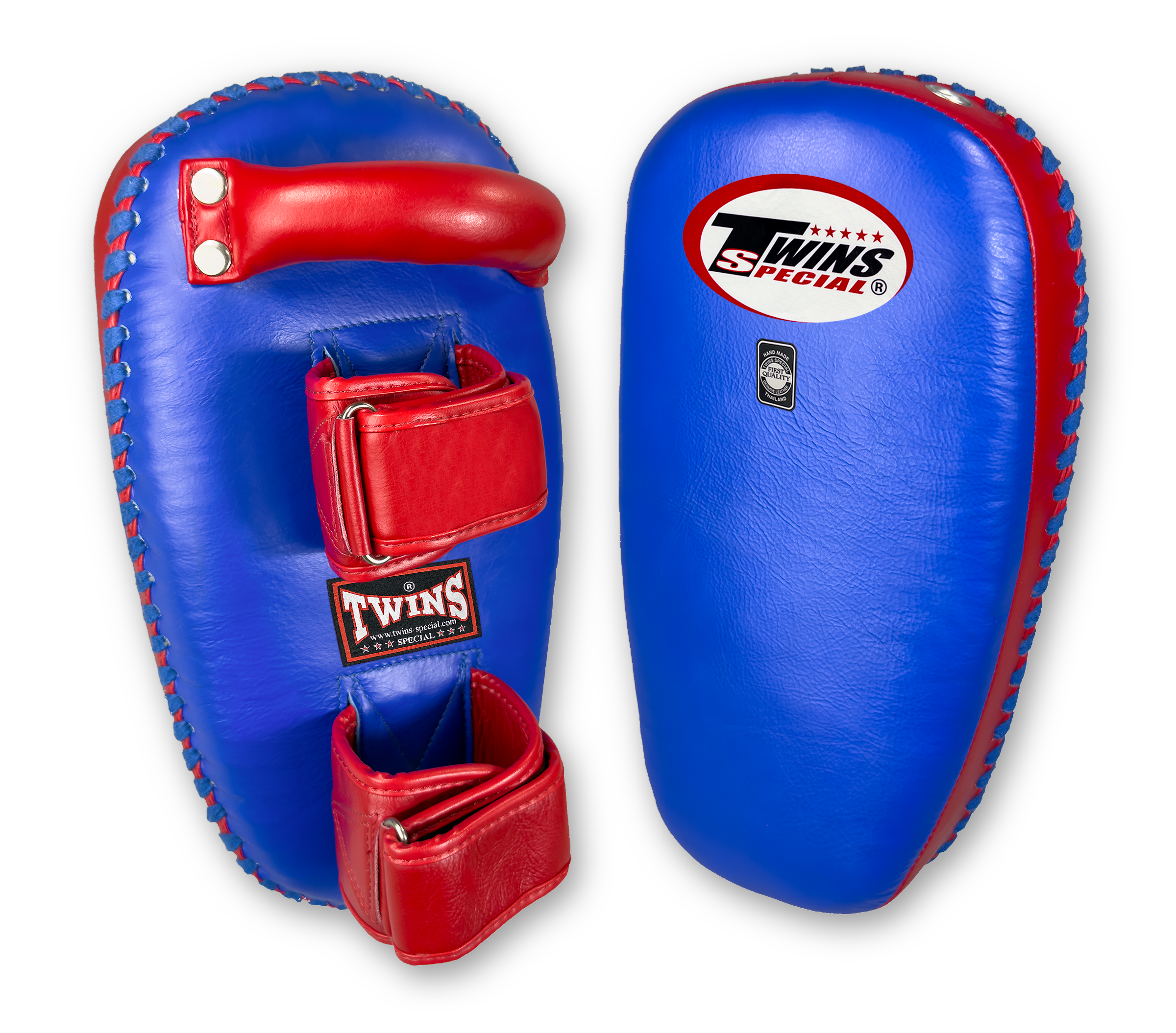 TWINS SPECIAL Curved Leaf Thai Pads w/ Velcro- Blue - Red
