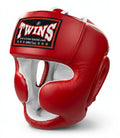 TWINS Full Face Head Gear- Premium Leather w/ Lace Up - Red