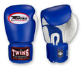 TWINS Boxing Gloves Air Velcro- Premium Leather - Blue-White