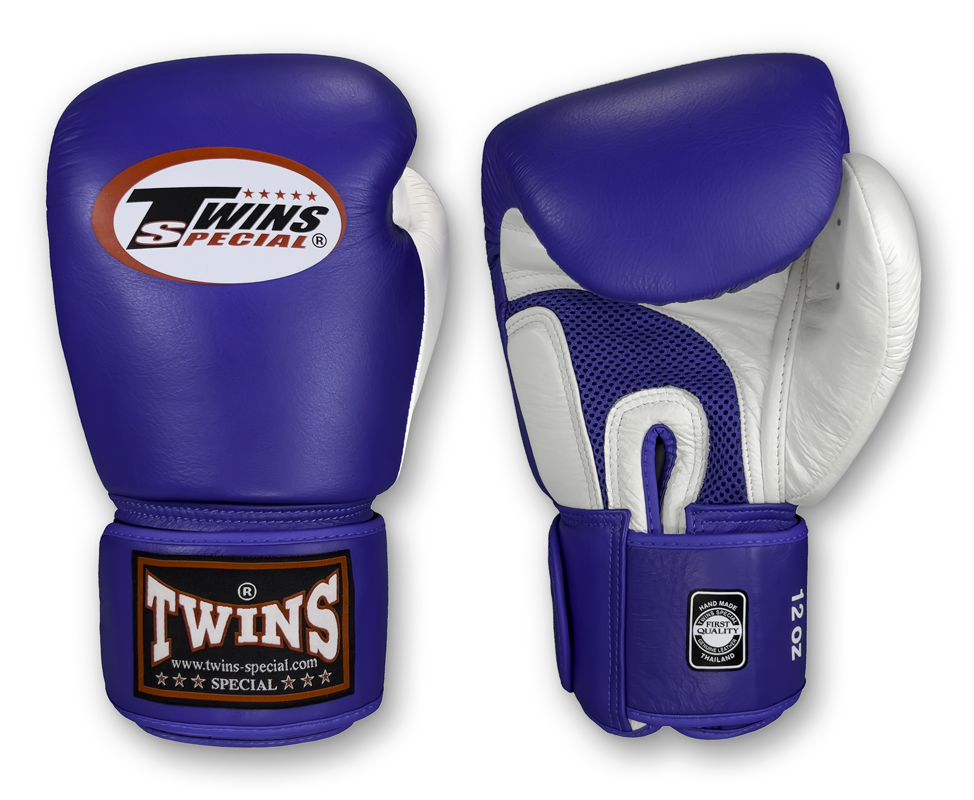 TWINS Boxing Gloves Air Velcro- Premium Leather - Blue-White