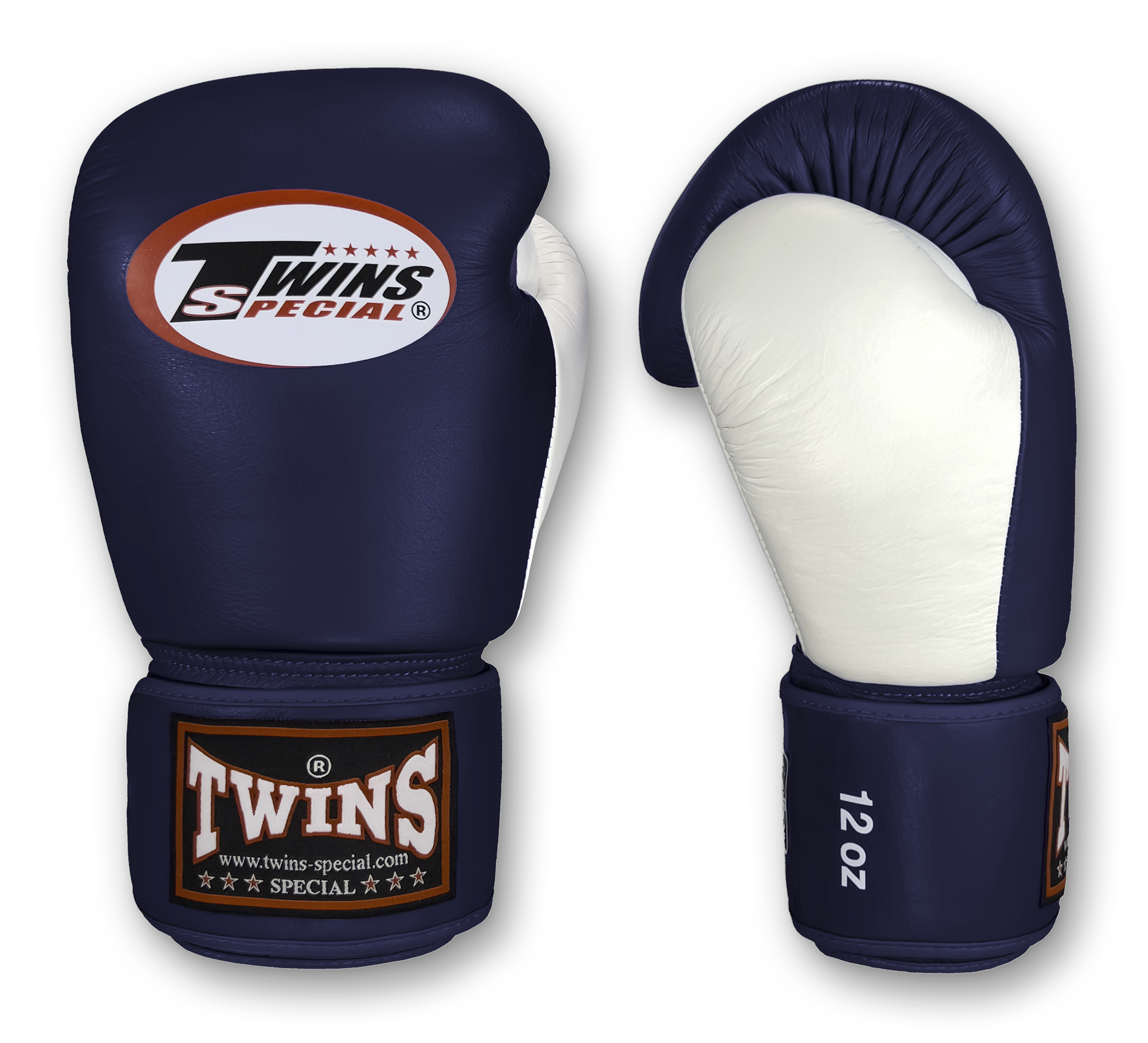 TWINS Boxing Gloves- Dual Bold Color Thumb - Velcro - White, Dark-Green, Navy Blue, Red, Purple, Brown