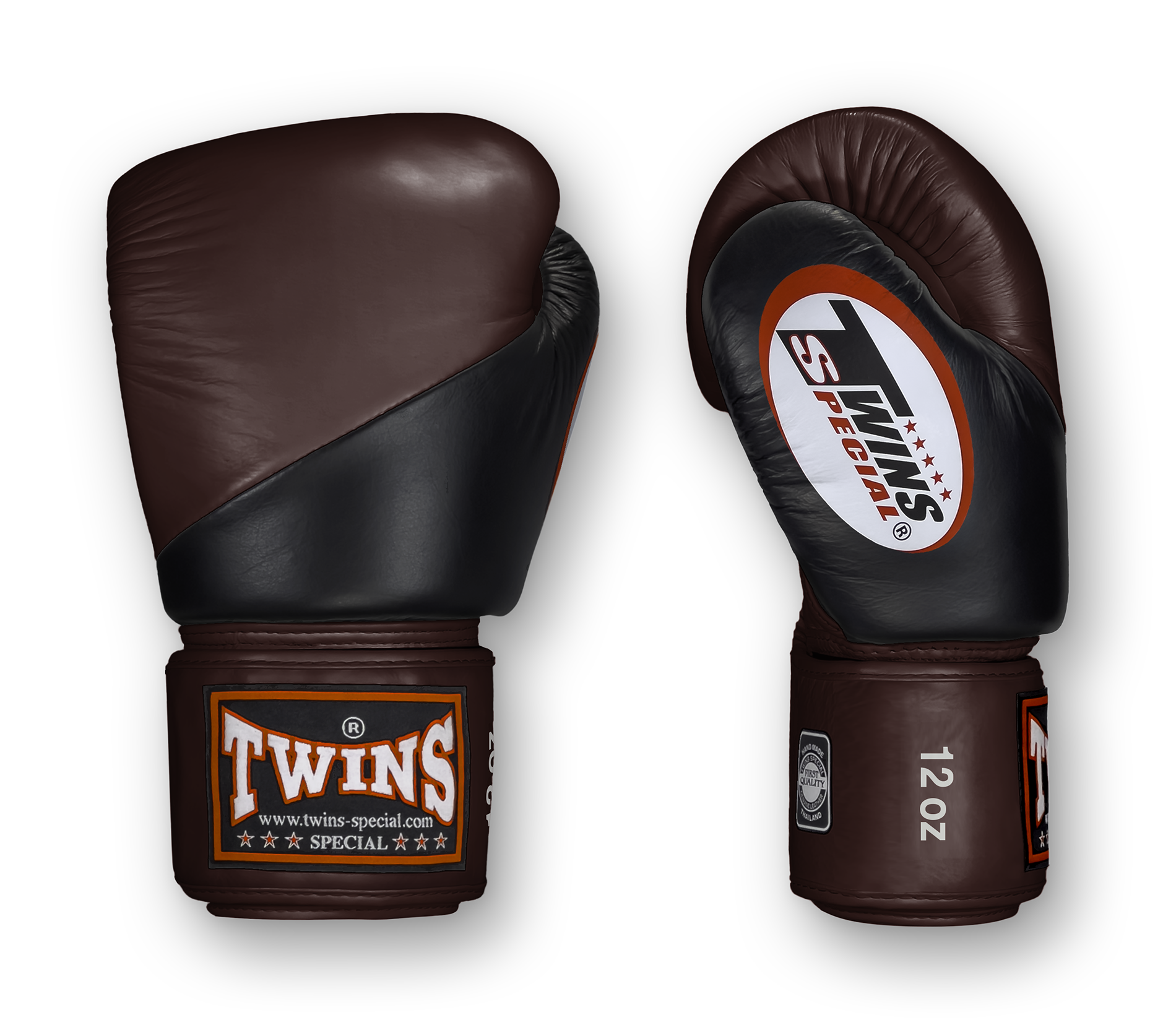 TWINS Boxing Gloves - Angle Color - Velcro - 8 - Black with Gold, Silver, Brown, Dark Brown, White