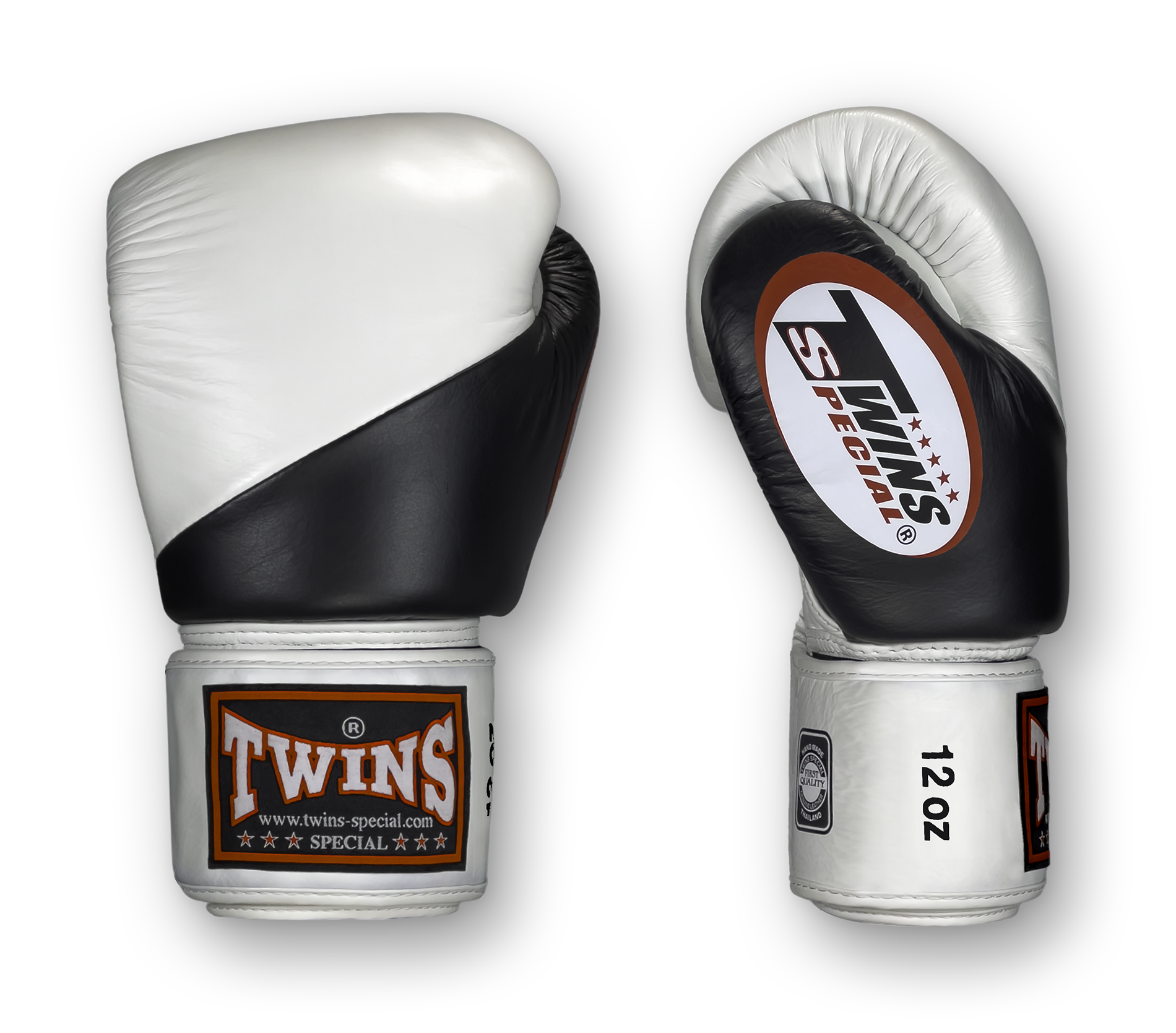 TWINS Boxing Gloves - Angle Color - Velcro - 8 - Black with Gold, Silver, Brown, Dark Brown, White