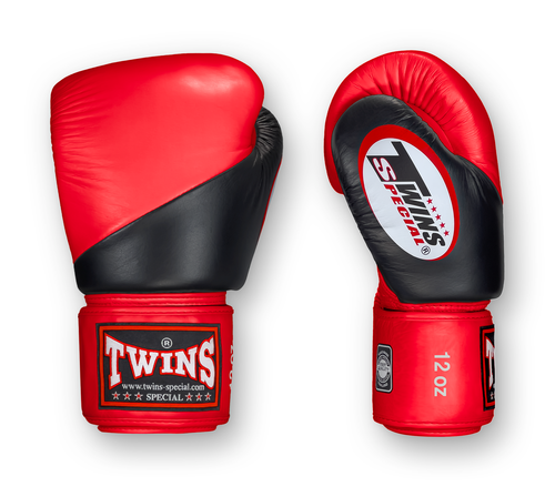 TWINS Boxing Gloves - Angle Color - Velcro - 8 - Black with Purple, Blue, Green, Red