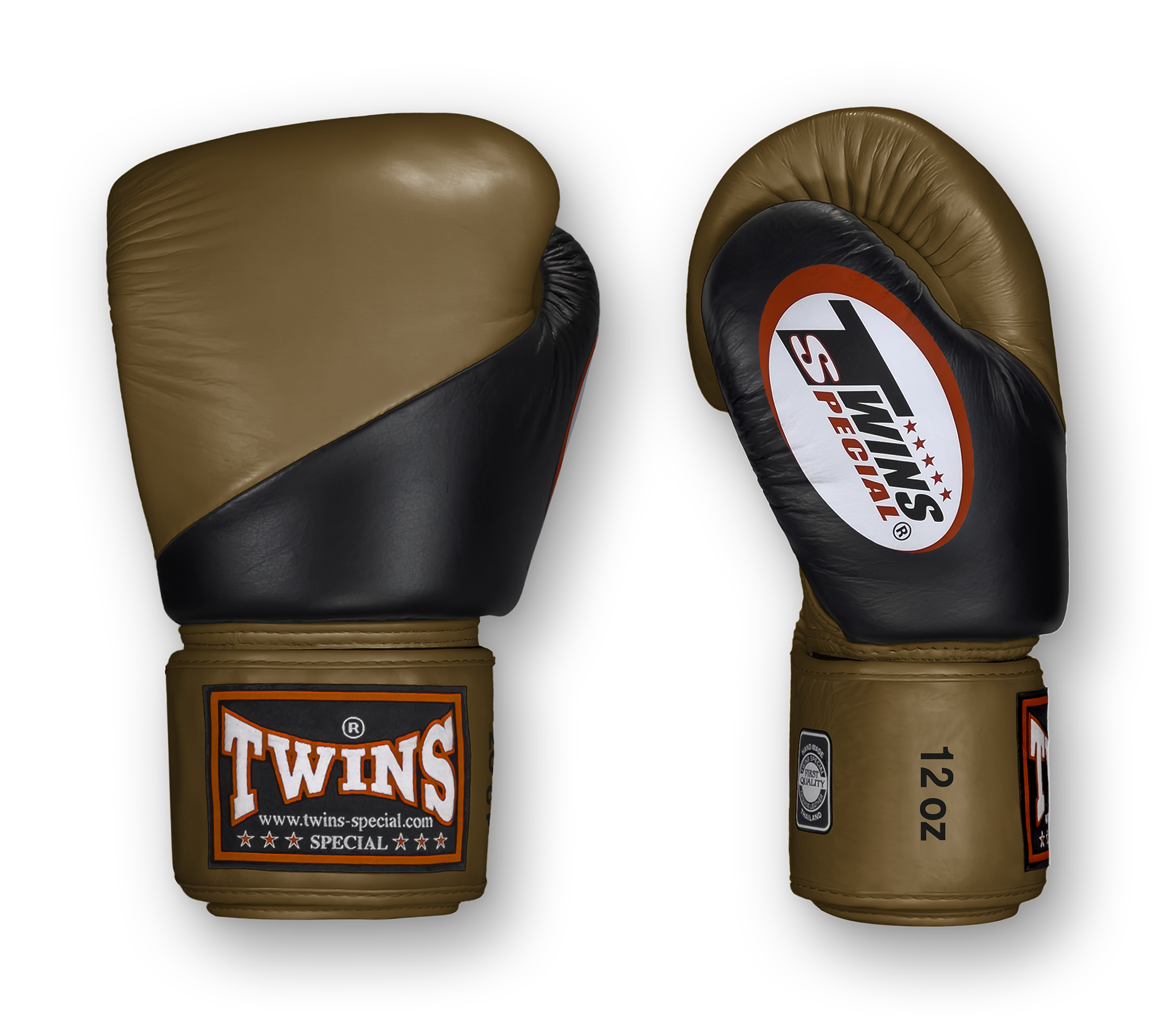 TWINS Boxing Gloves - Angle Color - Velcro - 8 - Black with Gold, Silver, Brown, Dark Brown, White
