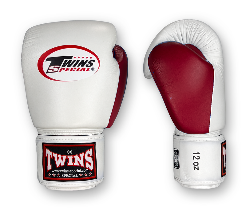 TWINS Boxing Gloves- Dual Color Thumb - Velcro - White, Maroon, Purple, Gold, Dark-Green