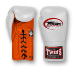 TWINS Boxing Gloves- Dual Bold Colors- Premium Leather w/ Laceup- White Fist-  Orange, Yellow, Light Blue, Pink