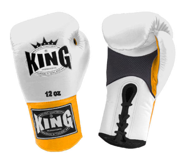 KING Dual Color Boxing Gloves- Air Laceup - White Fist & Palm, Yellow Blue Red Black Wrist