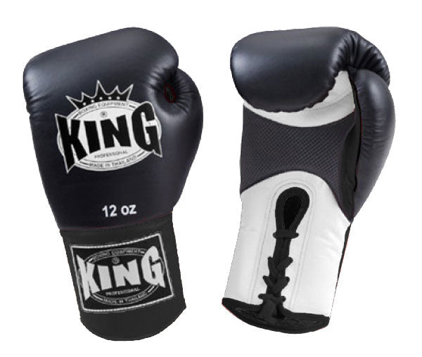 KING Dual Color Boxing Gloves- Air Laceup - Black Fist & Wrist, Yellow Blue White Red Palm