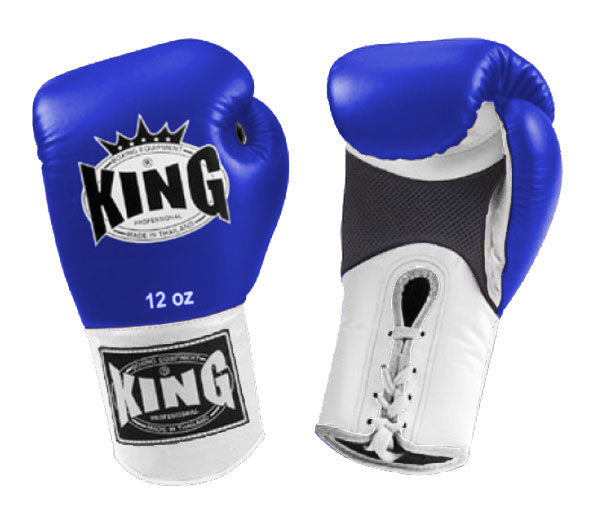 KING Dual Color Boxing Gloves- Air Laceup - Blue Fist, Black White Yellow Red Palm & Wrist