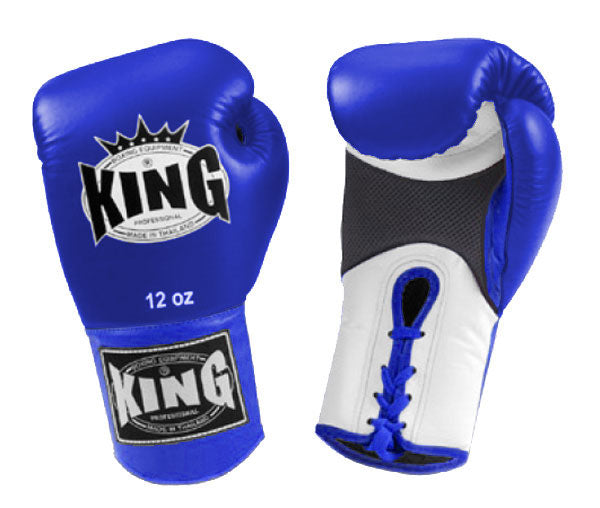 KING Dual Color Boxing Gloves- Air Laceup - Blue Fist & Wrist, Black White Yellow Red Palm