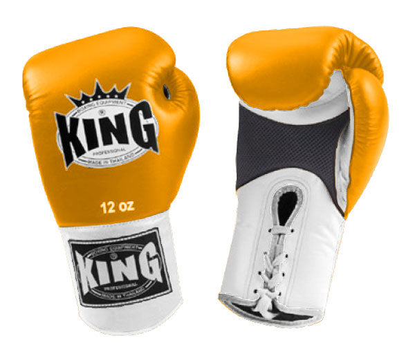 KING Dual Color Boxing Gloves- Air Laceup - Yellow Fist, Black Blue White Red Palm & Wrist