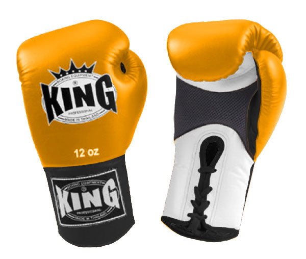 KING Triple Color Boxing Gloves- Air Laceup - Yellow Fist, White Palm Blue Black Red Wrist