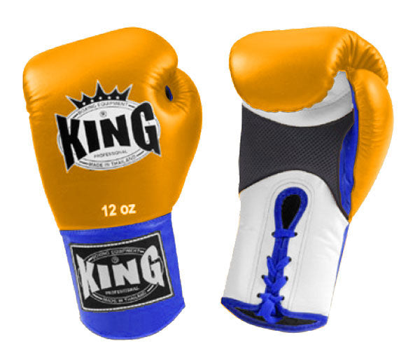 KING Triple Color Boxing Gloves- Air Laceup - Yellow Fist, White Palm Blue Black Red Wrist