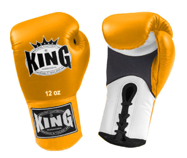 KING Dual Color Boxing Gloves- Air Laceup - Yellow Fist & Wrist, Black Blue White Red Palm