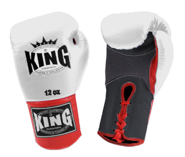 KING Triple Color Boxing Gloves- Air Laceup - White Fist, Black Palm Red Blue Yellow Wrist