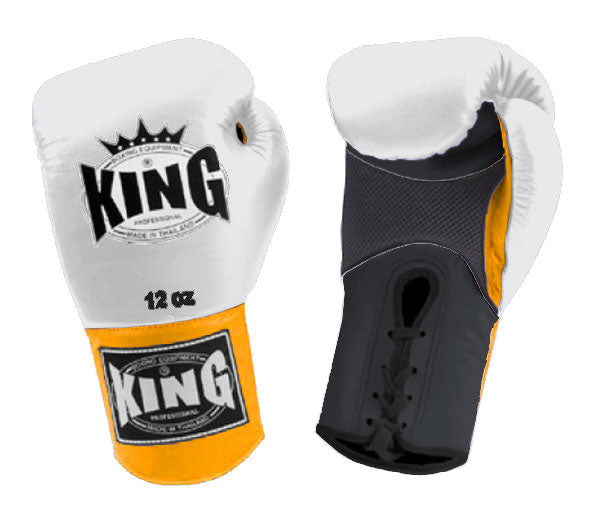 KING Triple Color Boxing Gloves- Air Laceup - White Fist, Black Palm Red Blue Yellow Wrist