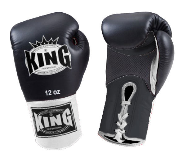 KING Dual Color Boxing Gloves- Air Laceup - Black Fist & Palm, Yellow Blue White Red Wrist