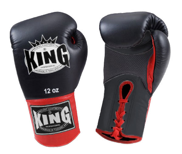 KING Dual Color Boxing Gloves- Air Laceup - Black Fist & Palm, Yellow Blue White Red Wrist