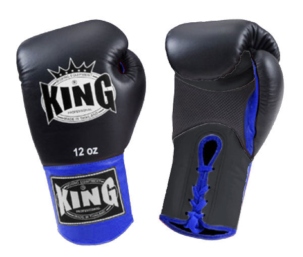 KING Dual Color Boxing Gloves- Air Laceup - Black Fist & Palm, Yellow Blue White Red Wrist