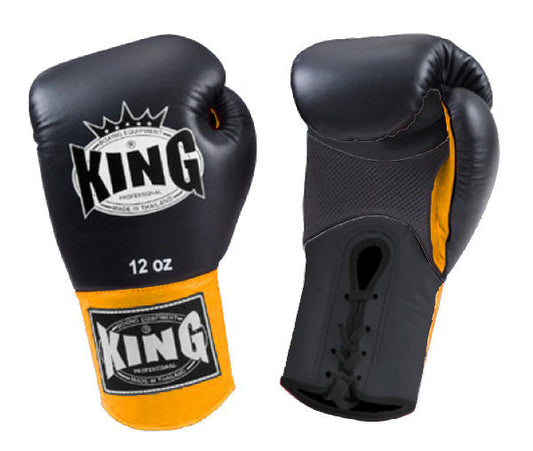 KING Dual Color Boxing Gloves- Air Laceup - Black Fist & Palm, Yellow Blue White Red Wrist